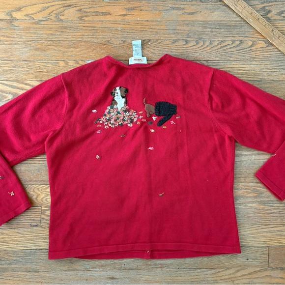 Vintage 90s Talbots Red Dog Appliqué Knit Sweater Cardigan Size M - Picture 8 of 8
